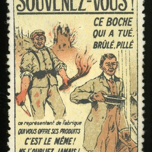 Poster Stamp - WWI French Language. Anti-German Sentiment.