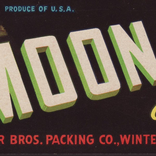 Vintage Fruit Crate Label - Moon Glo Florida Citrus Fruit - Winter Garden, Florida