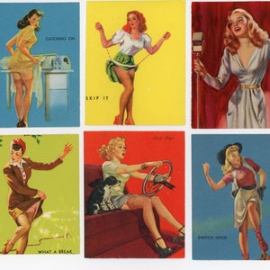 Six Original 1940s Pinup Girl Punch Card Litho Prints. Garter Belts.