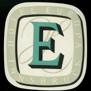 Vintage Jet Set Luggage Tag. Hotel Europa, Innsbruck, Austria. Unused.