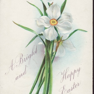 Postal de Pascua antigua. Lirios. Tuck &sons Floral Easter Greetings Series.