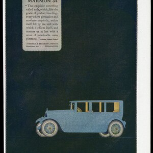 Original 1920 Full-color Advertisement for Marmon 34 Automobile, Indianapolis. Standard Eight Auto, Pittsburgh ad on Reverse