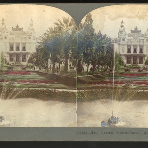 Kleur Getinte Stereoview Card - Het Casino, Monte Carlo, Monaco.  Keystone View Bedrijf.