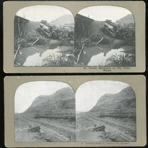 2 tarjetas Steroview de la construcción del Canal de Panamá - Maquinaria francesa abandonada en Pedro Miguel & Culebra Cut
