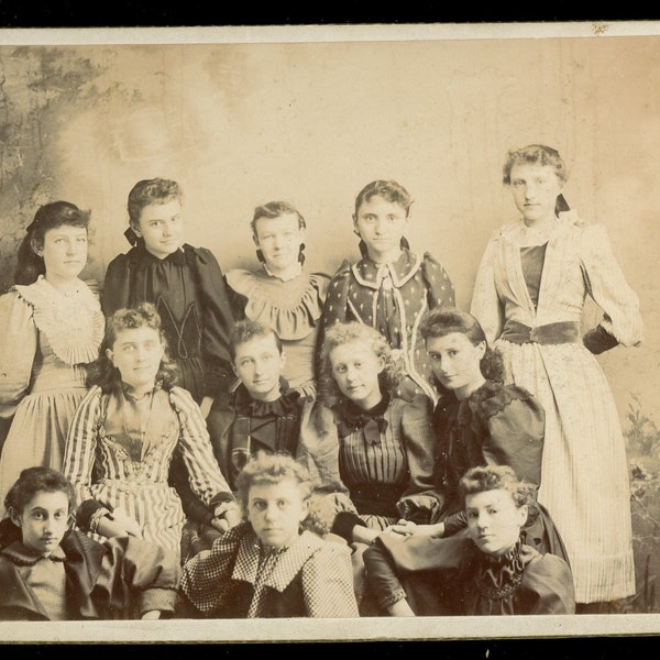 Cabinet Photo Card c. 1890. 12 Women. Montgomery & Simmons Photographer, Maryville, Missouri