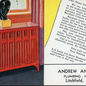 Vintage Inchiostro Blotter. Andrew Anderson Plumbing and Heating, Litchfield, Minnesota. Weil-McClain Raydiant Radiatore per armadi.