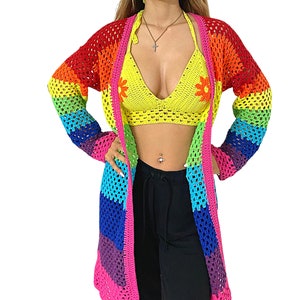 Handmade crochet Rainbow Cardigan / Rainbow Hand Knitted Sweater / LGBTQ Handmade crochet jacket / Rainbow Festival Cardigan / Pride Tunic