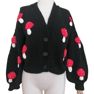 Magic Mushroom Chunky Cardigan | Oversized Crochet Sweater | Christmas Gift Handmade Cotton Sky Cardigan Chunky Top Women | Unique Gift Girl