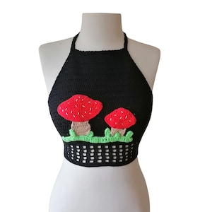 Magic Mushroom Crochet Top | Trippy Crop Top | Knit Bikini Top | Handmade Cotton Bralette | Psychedelic Pride Festival LGBTQ Wear Rave Fest