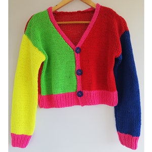 Hand knitted rainbow cardigan / Rainbow Knit Sweater / LGBT Hand made winter sweater / Streetwear Cardigan / Hand made colorful cardigan