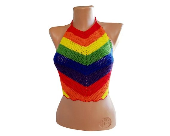 Pride Rainbow Crochet Top | Crochet Bralette | Knit Bikini Top | Handmade Cotton Bikini | SwimWear | Festival Beach Wear 2021 Trend Crop Top