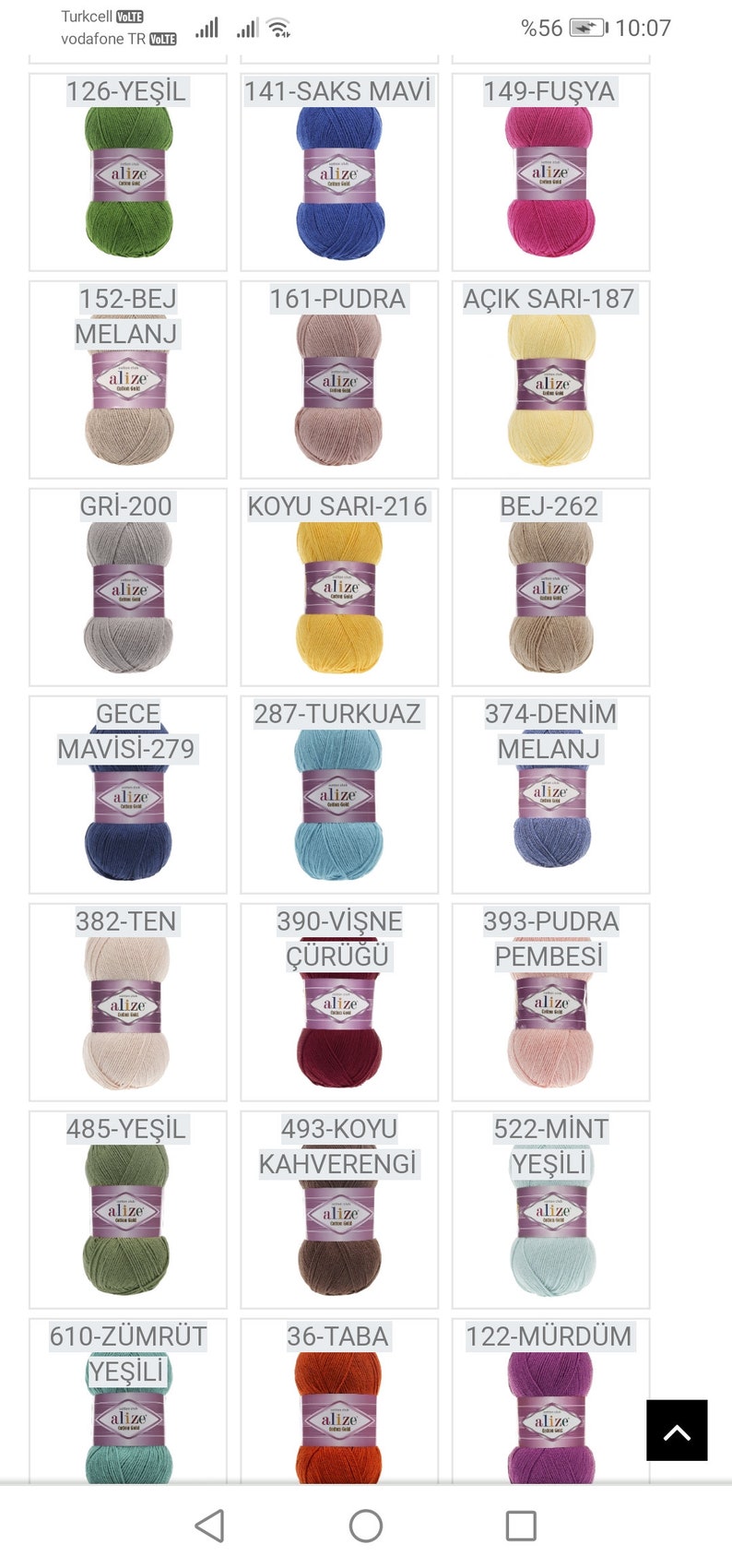 May include: A collection of yarn skeins in various colors, including green, blue, pink, yellow, beige, gray, and red. Each skein is labeled with the brand name "Alize" and a color code.