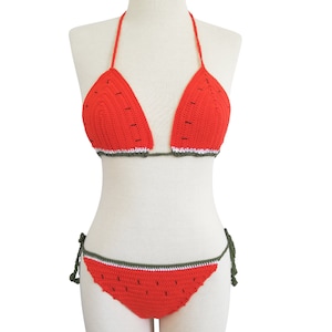 Watermelon Crochet Bikini Set | Knit Bikini Top & Bottom | Crochet Bralette | Handmade Cotton Knit Bikini | SwimWear | Festival Beach Wear