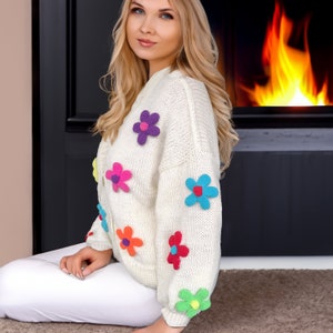 Handmade Crochet Daisy Cardigan Cottagecore y2k alt clothing Christmas gift rainbow ecolocigal sunflower Sweater Oversized Chunky Cardigan