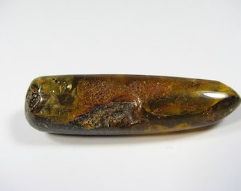 Natural Baltic Amber stone polished green/black/brown 12.6 g. Genuine Raw Amber Piece.