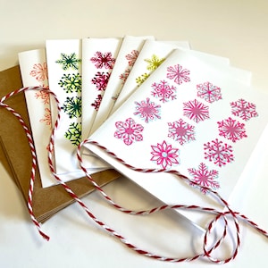 Hand-Printed Snowflake Cards! (White: Set of 6)