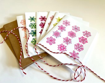 Hand-Printed Snowflake Cards! (White: Set of 6)