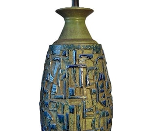 Bitossi Aldo Londi Italian Ceramic Table Lamp MCM Brutalist Blue Green 31x10