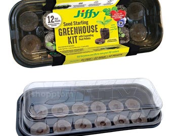 Jiffy Seed Starter Greenhouse Kit w/ Lid  12 Peat Pellets (36mm) Tray