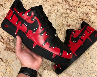 Red and Black Drip Air Force 1 Custom  Custom air force 1, Nike air force, Nike  air