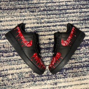 Custom Hand Painted Black Bandana Drip Nike Air Force 1 Low – B