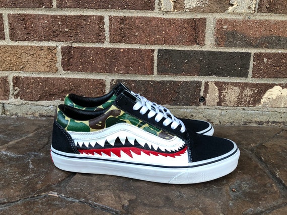 Vans Black Old Skool x Bape Shark Teeth Custom Handmade Shoes