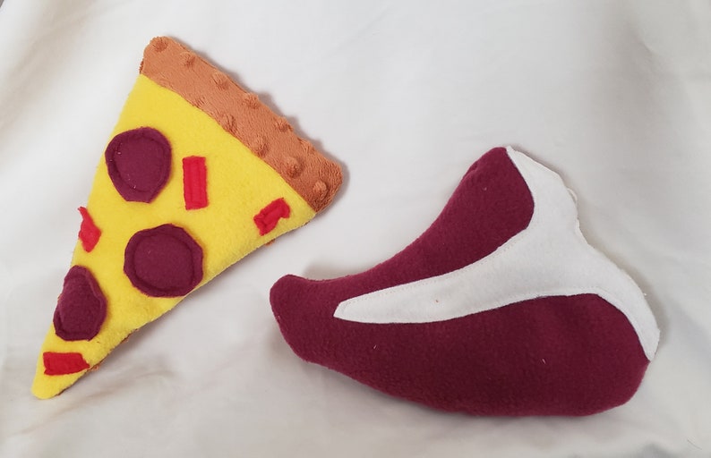 T-bone steak or pep pizza  Catnip kicker toy or dog toy image 0