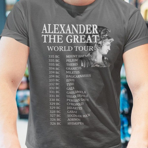 Tshirt Alexander The Great World Tour, T-shirt greca antica, storia macedone, eroe greco Macedon T-shirt unisex