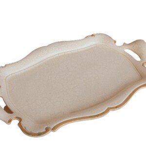 Tray in white lacquered wood, carved and hand painted