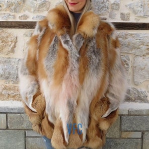 Real Fox Fur Jacket, Gold Fox Fur Jacket, Fluffy Fur Jacket, Luxury Fur Jacket