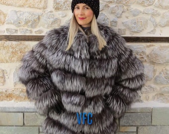Fur Jacket/ Real Fur/canadian Beaver Fur With Fox Collar/ - Etsy