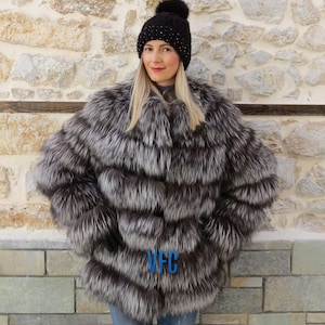 Real Fox Fur Jacket, Silver Frost Fox Fur Jacket, Fluffy Fur Jacket, Luxury Fur Jacket