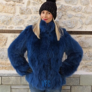 Real Fox Fur Jacket, Blue Fox Fur Jacket, Fluffy Fur Jacket, Luxury Fur Jacket