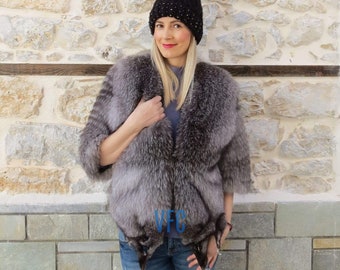 Real Fox Fur Jacket, Frost Fox Fur Jacket, Fluffy Fur Jacket