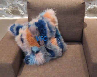 Multicolor Fox Fur Pillow Cover, Handmade Pillow Cover, Luxury Pillow Cover, Fluffy Fur Pillow Cover, Fur Pillow Cover