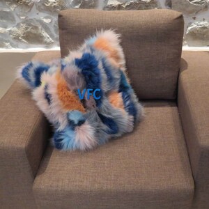 Multicolor Fox Fur Pillow Cover, Handmade Pillow Cover, Luxury Pillow Cover, Fluffy Fur Pillow Cover, Fur Pillow Cover
