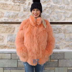 Real Fox Fur Jacket, Orange Fox Fur Jacket, Fluffy Fur Jacket , Luxury Fur Jacket