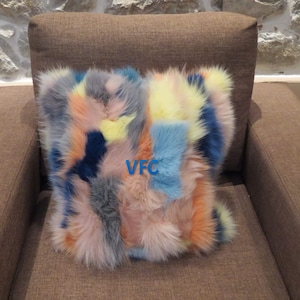 Multicolor Fox Fur Pillow Cover, Handmade Pillow Cover, Luxury Pillow Cover, Fluffy Fur Pillow Cover, Fur Pillow Cover