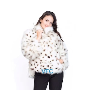 Animal Print Fox Fur Jacket, Real Fox Fur Jacket , Fluffy Fur Jacket, Luxury Fur Jacket