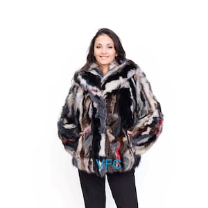 Multicolor Fox Fur Jacket, Real Fox Fur Jacket , Fluffy Fur Jacket, Luxury Fur Jacket