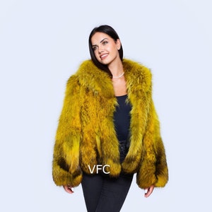 Yellow Finn Raccoon Fur Coat, Real Finn Raccoon Fur Coat, Fluffy Fur Coat, Luxury Fur Coat, Handmade Fur Coat