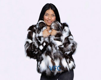 高級シルバーフォックスジャケット、ホールスキンの毛皮コート、毛皮