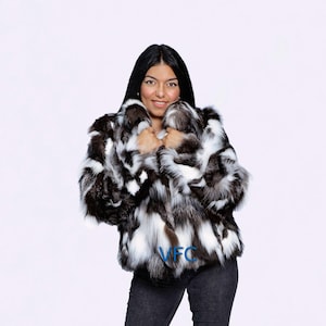 Natural Silver And White Fox Fur Jacket, Real Fox Fur Jacket, Fluffy Fur Jacket, Luxury Fur Jacket