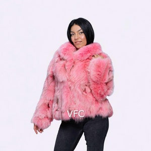 Pink Fox Fur Jacket, Real Fox Fur Jacket, Fluffy Fur Jacket, Luxury Fur Jacket