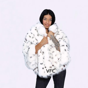 Wonderful White With Black Dots Fox Fur Cape, Real Fox Fur Cape, Fluffy Fur Cape, Luxury Fur Cape