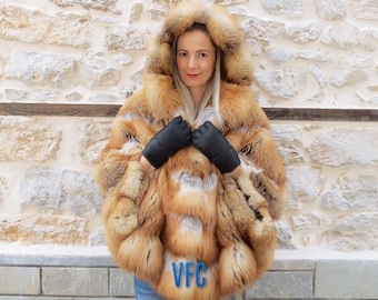 LUXURY Silver FOX Fur Cape/jacket With Whole Skins,fur Jacket