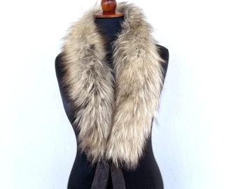 Sciarpa In Vera Pelliccia Di Procione Unisex 75x15 Cm Avvolgibile Per Collo E Cappotto