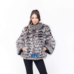 Real Fox Fur Jacket, Real Full Skin Silver Fox Fur Jacket, Fluffy Fur Jacket, Luxury Fur Jacket