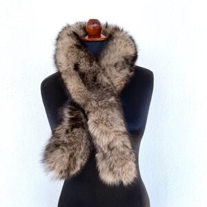 Fox Fur Hood Trim, Beige With Black Fox Fur Collar, Fur Trim, Fur Scarf, Fluffy Detachable Fur