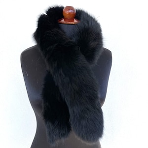 Fox Fur Hood Trim, Black Fox Fur Collar, Fur Trim, Fur Scarf, Fluffy Detachable Fur